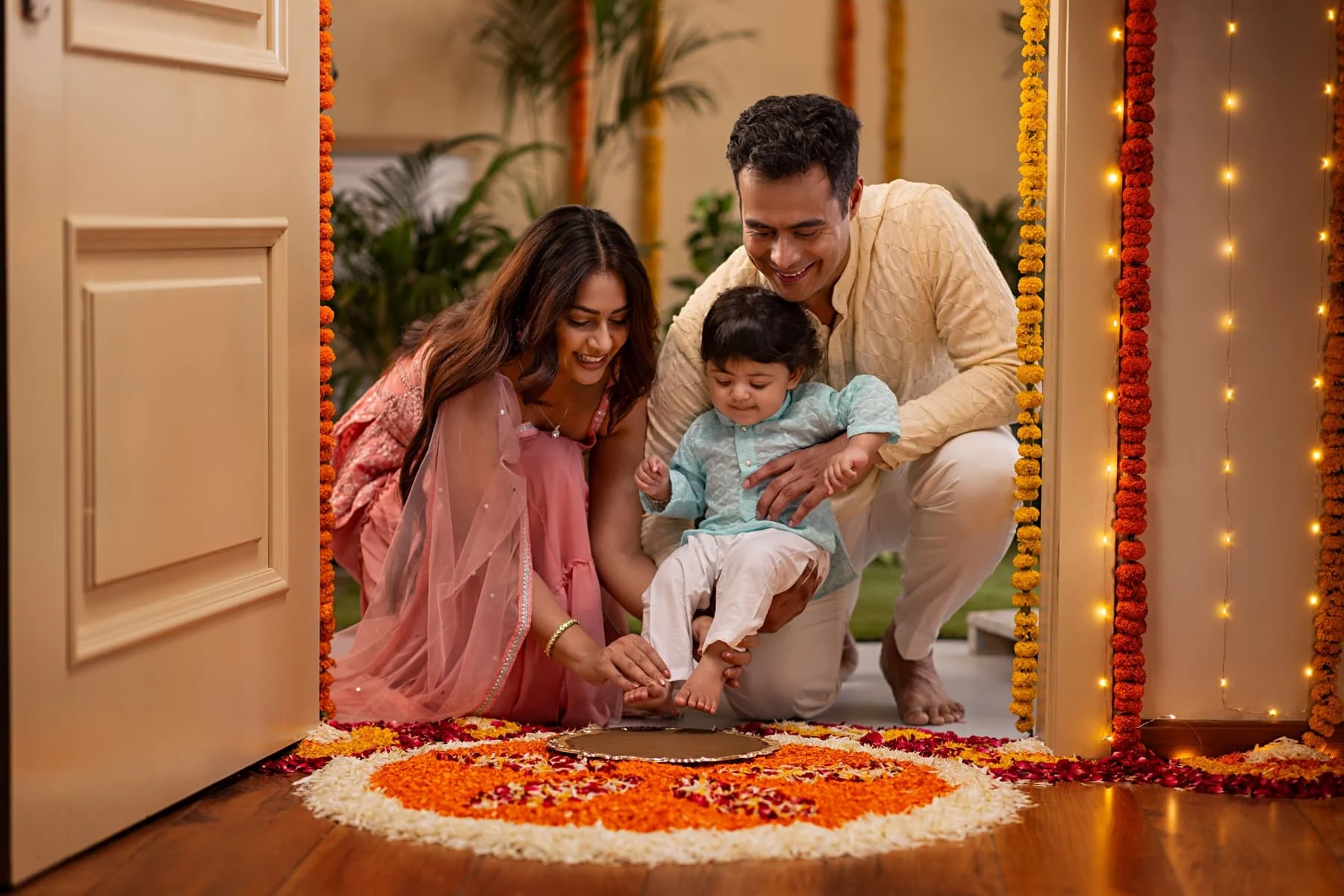 Family stepping into their new home