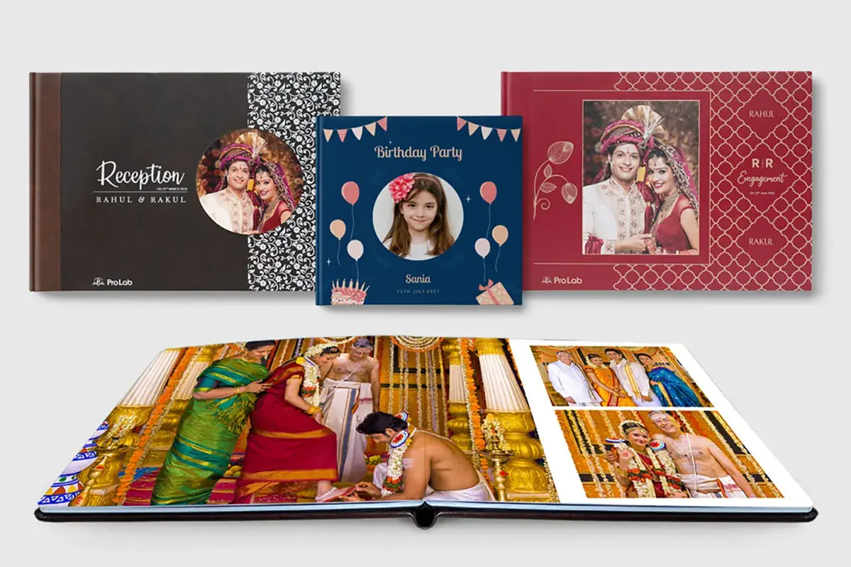 Pro Lab layflat album open flat, with designer covers