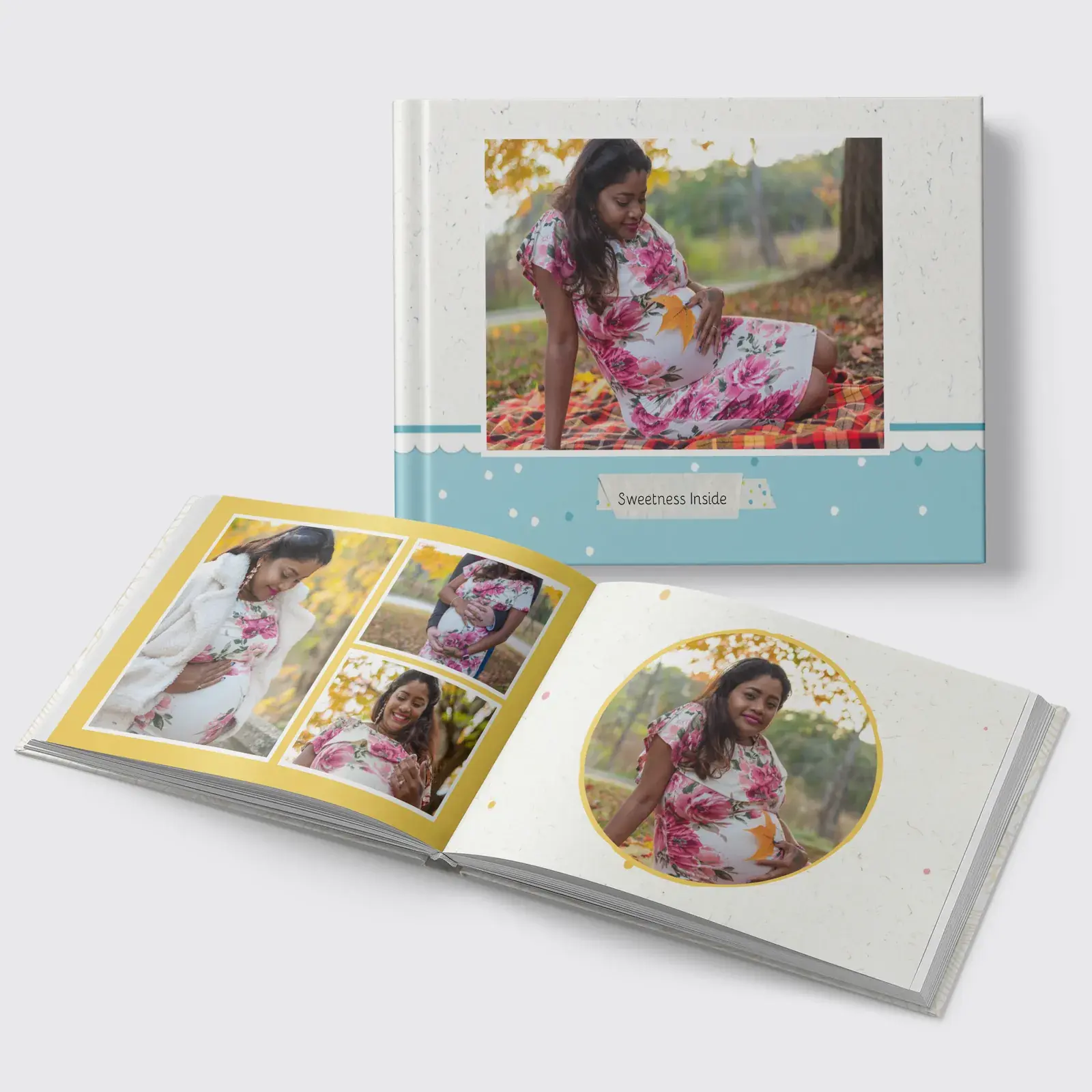 Open photo book with its cover